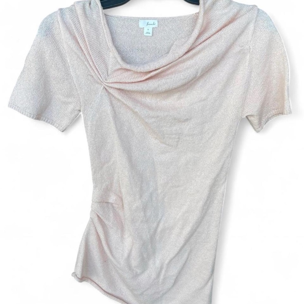 Frenchi Light Pink Shimmery Cowl Neck Short Sleeve Top